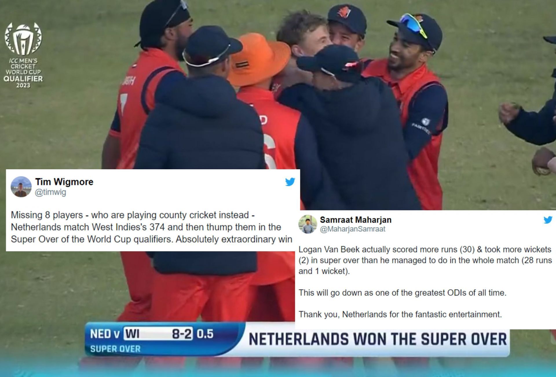 Netherlands players after securing a famous win on Monday. 