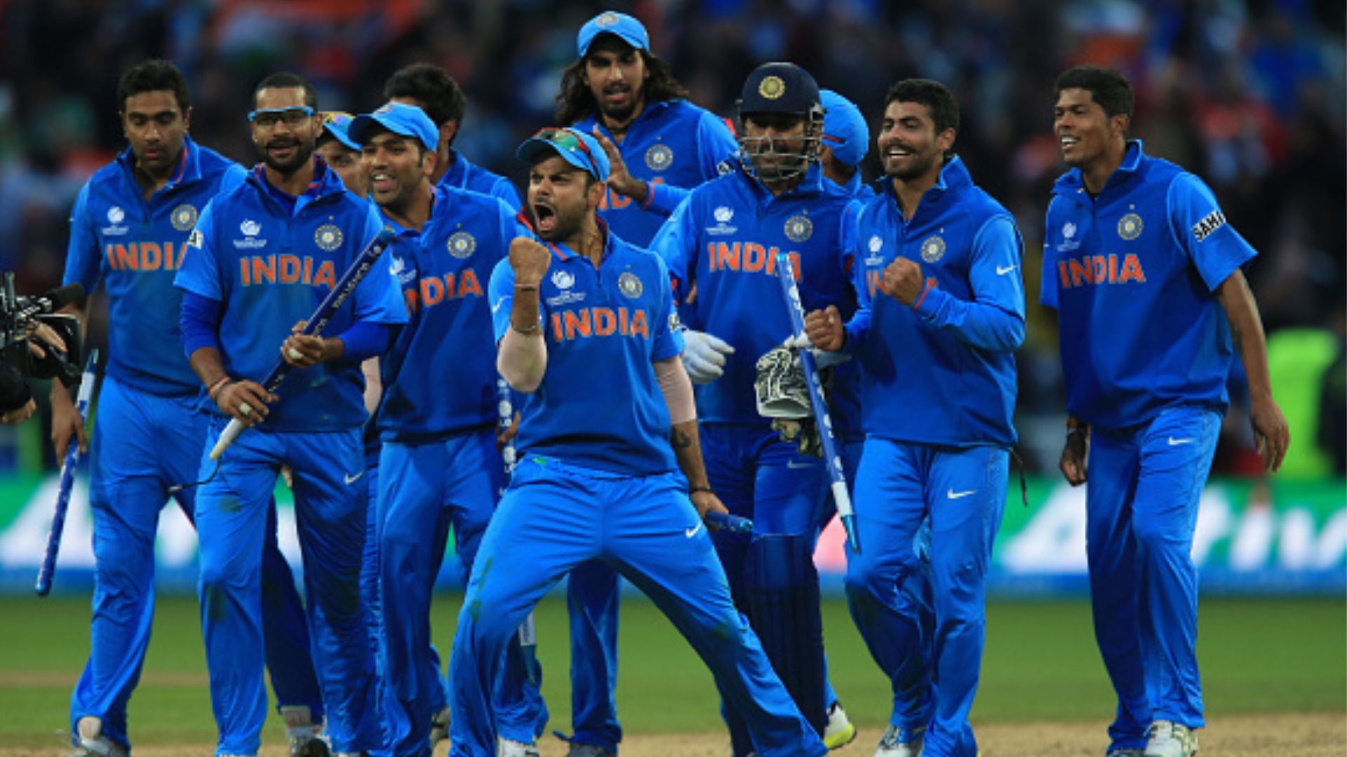 Team India rejoice after the win in the CT final 2013. 