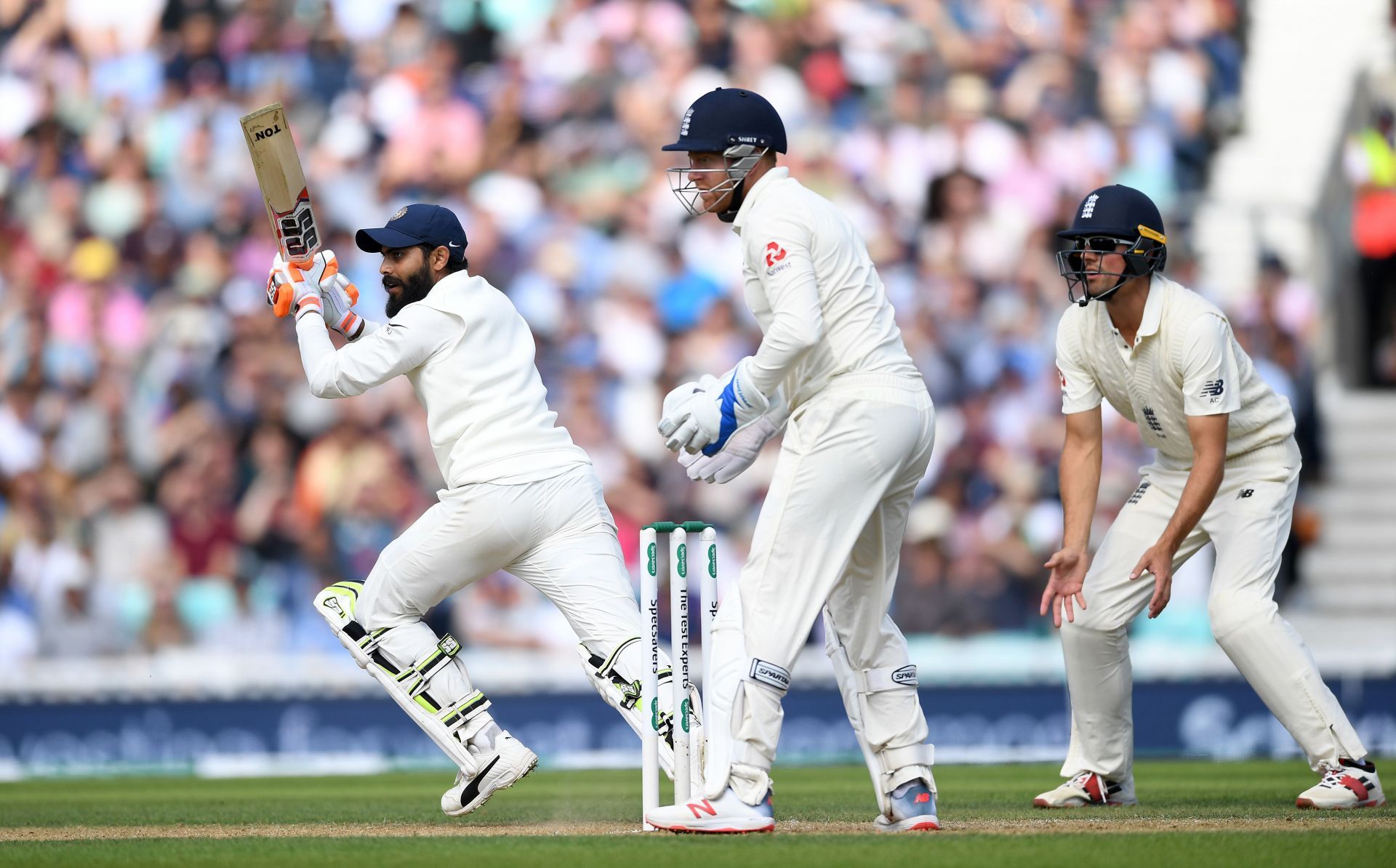 Ravindra Jadeja during the 2018 Test at The Oval where he played an impressive knock