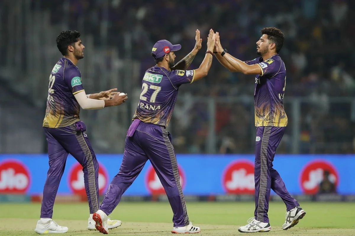 Vaibhav Arora (right) celebrates a wicket. (Pic: iplt20.com)