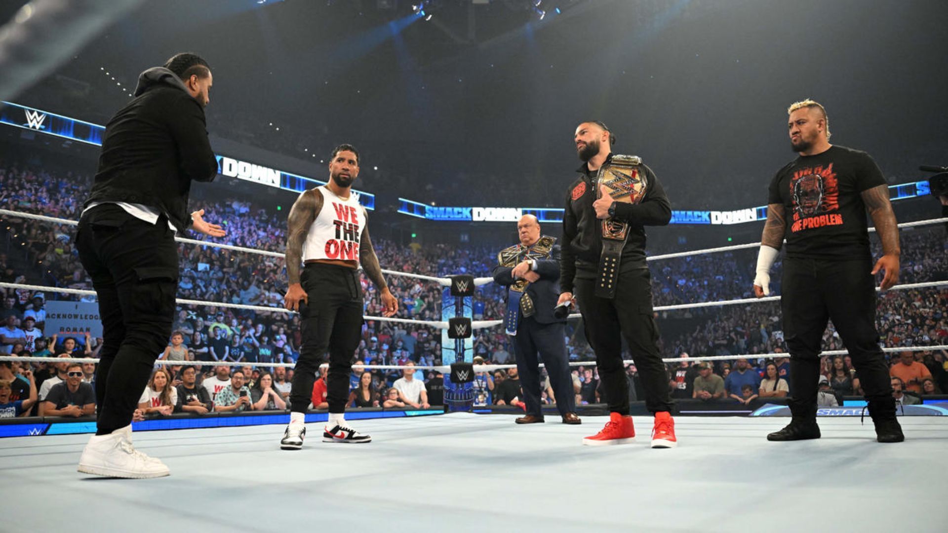 The Bloodline during a segment on SmackDown. Image Credits: wwe.com 