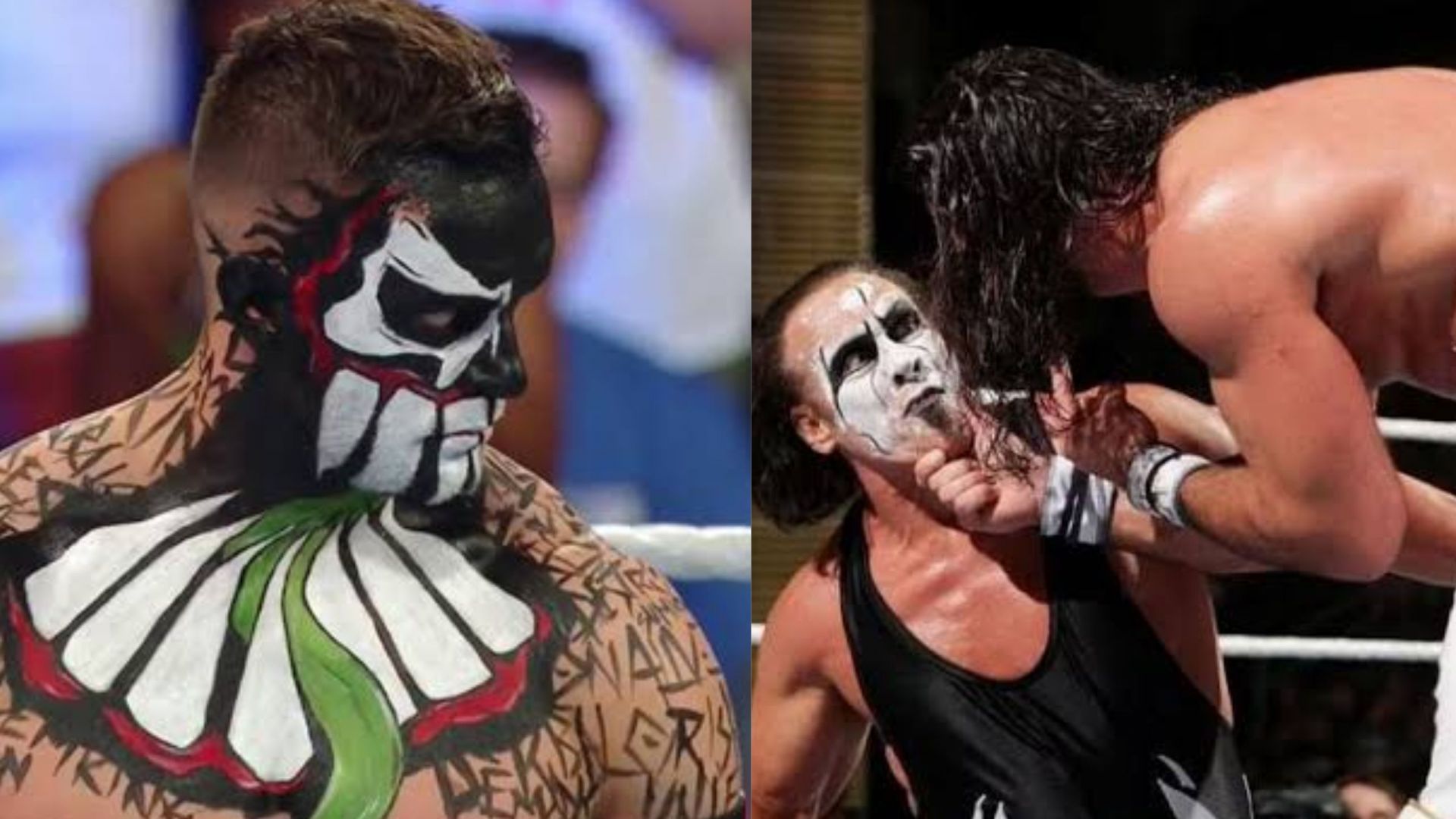 Finn Balor (L) and Sting (R) fighting through injury to complete their matches.