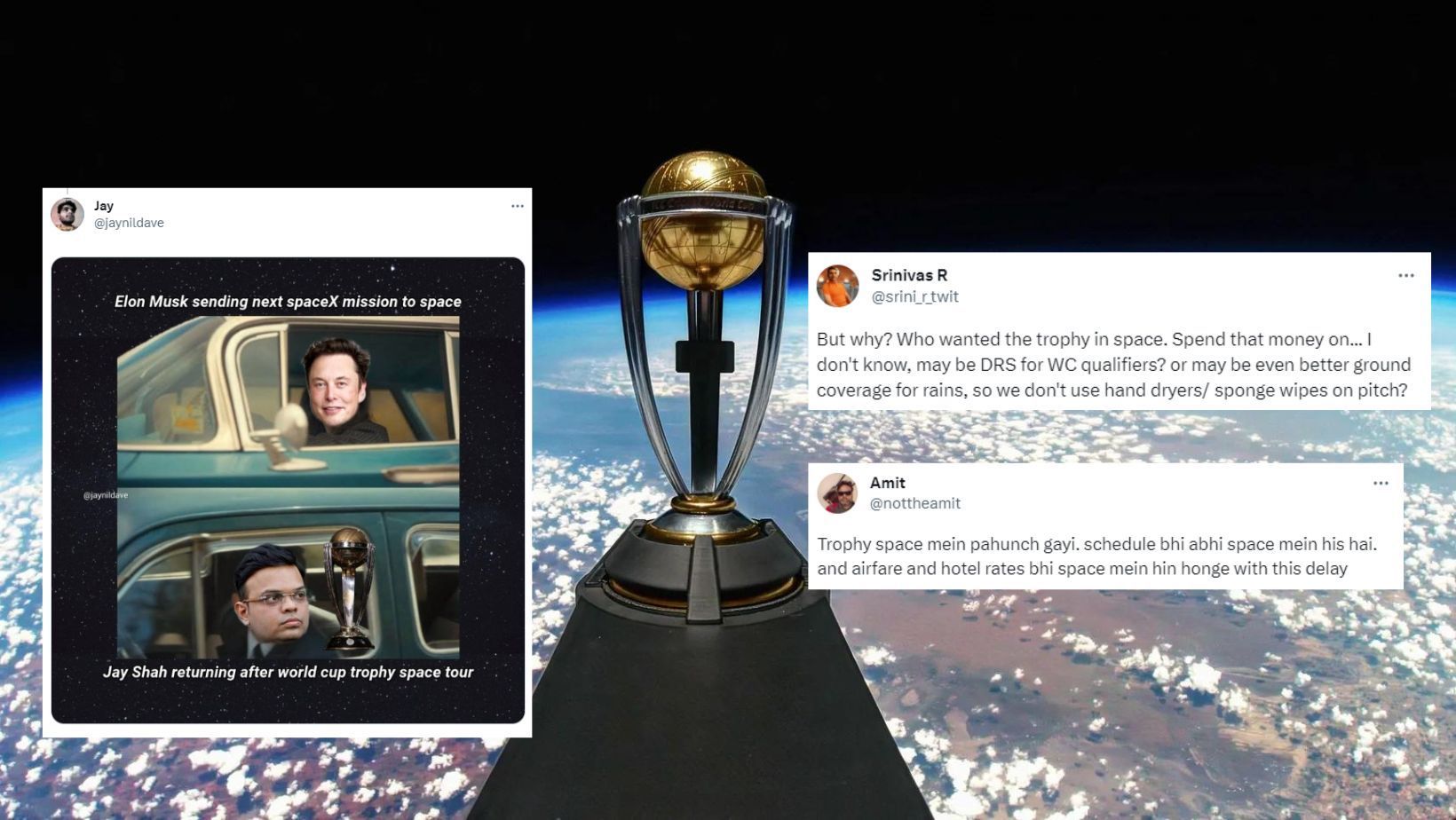 Twitter reactions to ICC and BCCI sending 2023 World Cup Trophy to space.