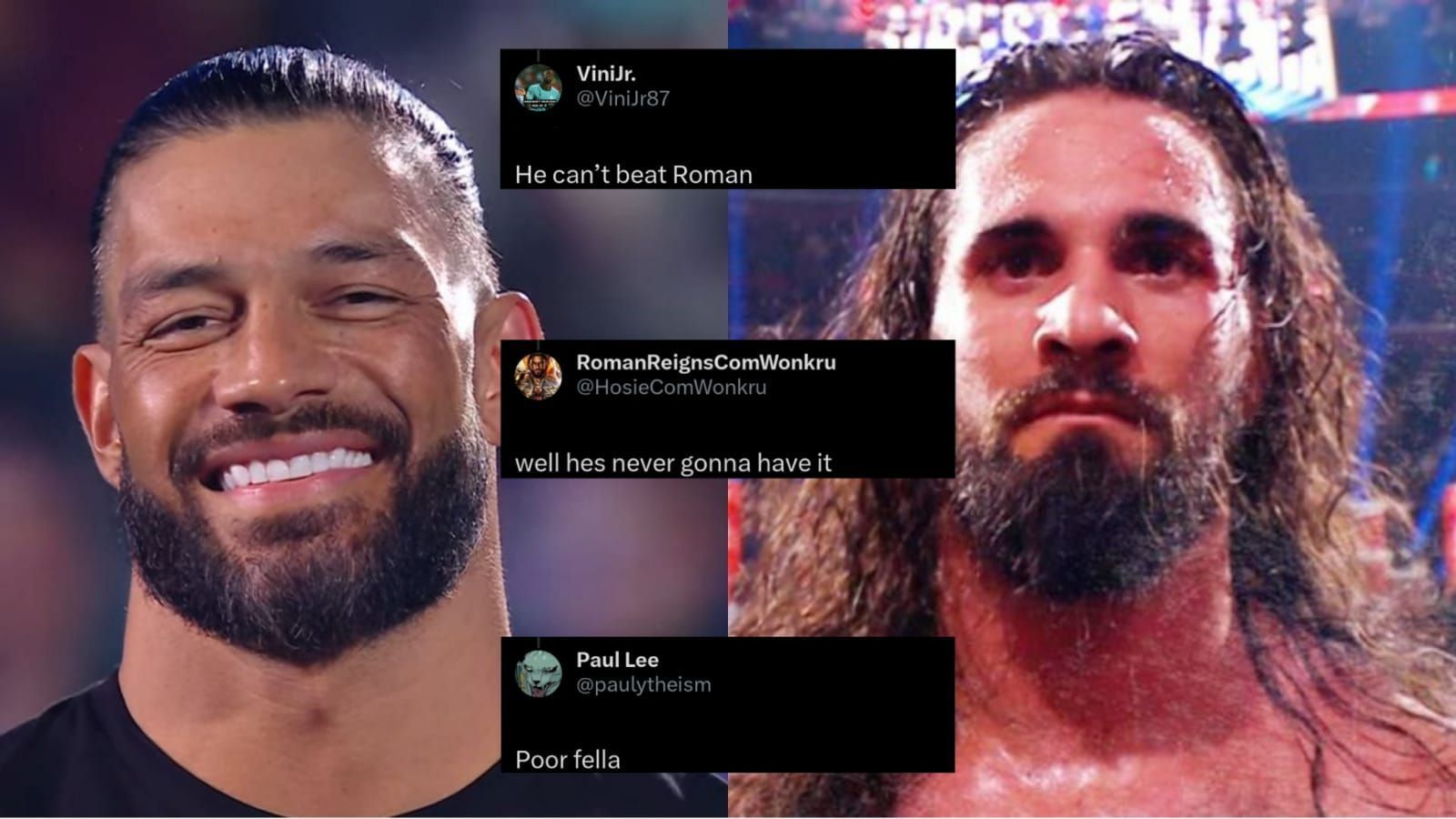 Roman Reigns (left); Seth Rollins (right)