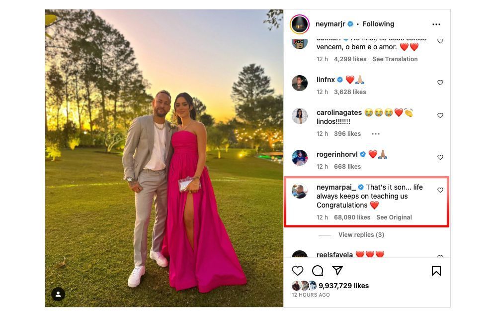 Neymar&#039;s father congratulates son on Instagram