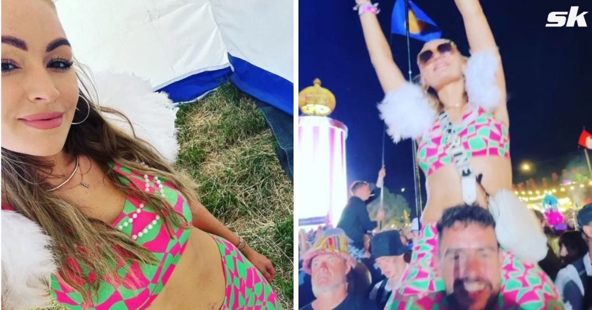 Laura Woods was seen partying at Glastonbury.