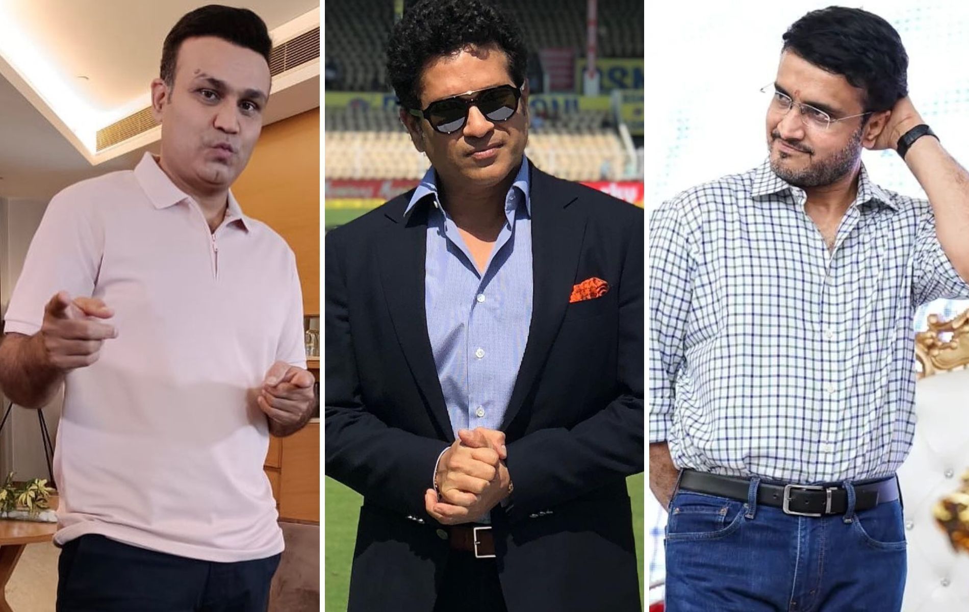 (L to R) Virender Sehwag, Sachin Tendulkar and Sourav Ganguly (Pics: Instagram)