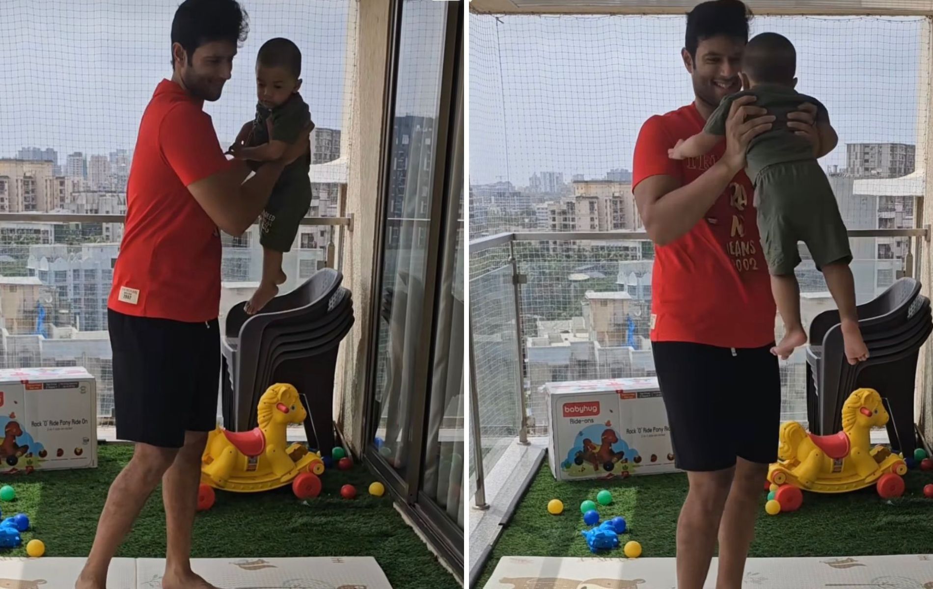 Shivam Dube with his son. (Pics: Instagram)