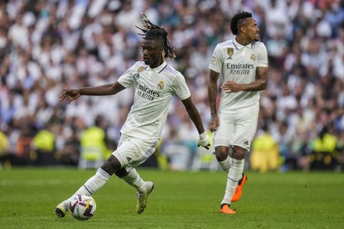 Real Madrid midfielder Eduardo Camavinga (left)