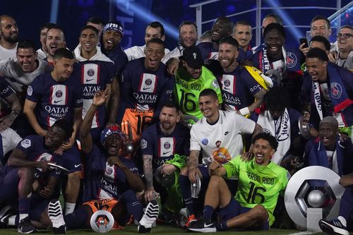 PSG celebrate France's Ligue 1 trophy