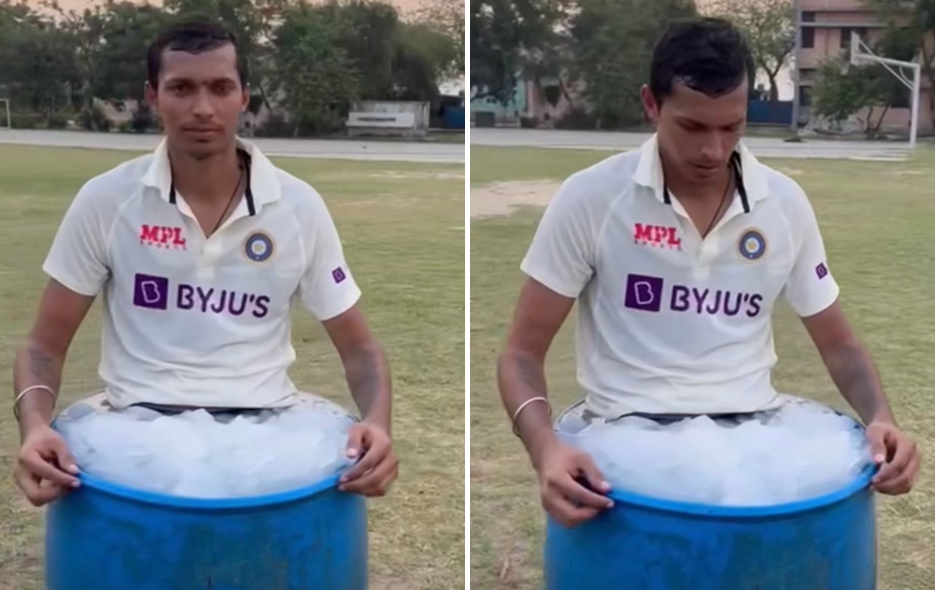 Navdeep Saini taking an ice bath for recovery. (Pics: Instagram)