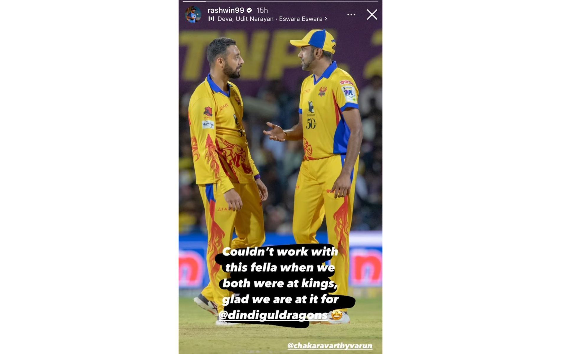 Screenshot of Ravichandran Ashwin&#039;s recent Instagram story.