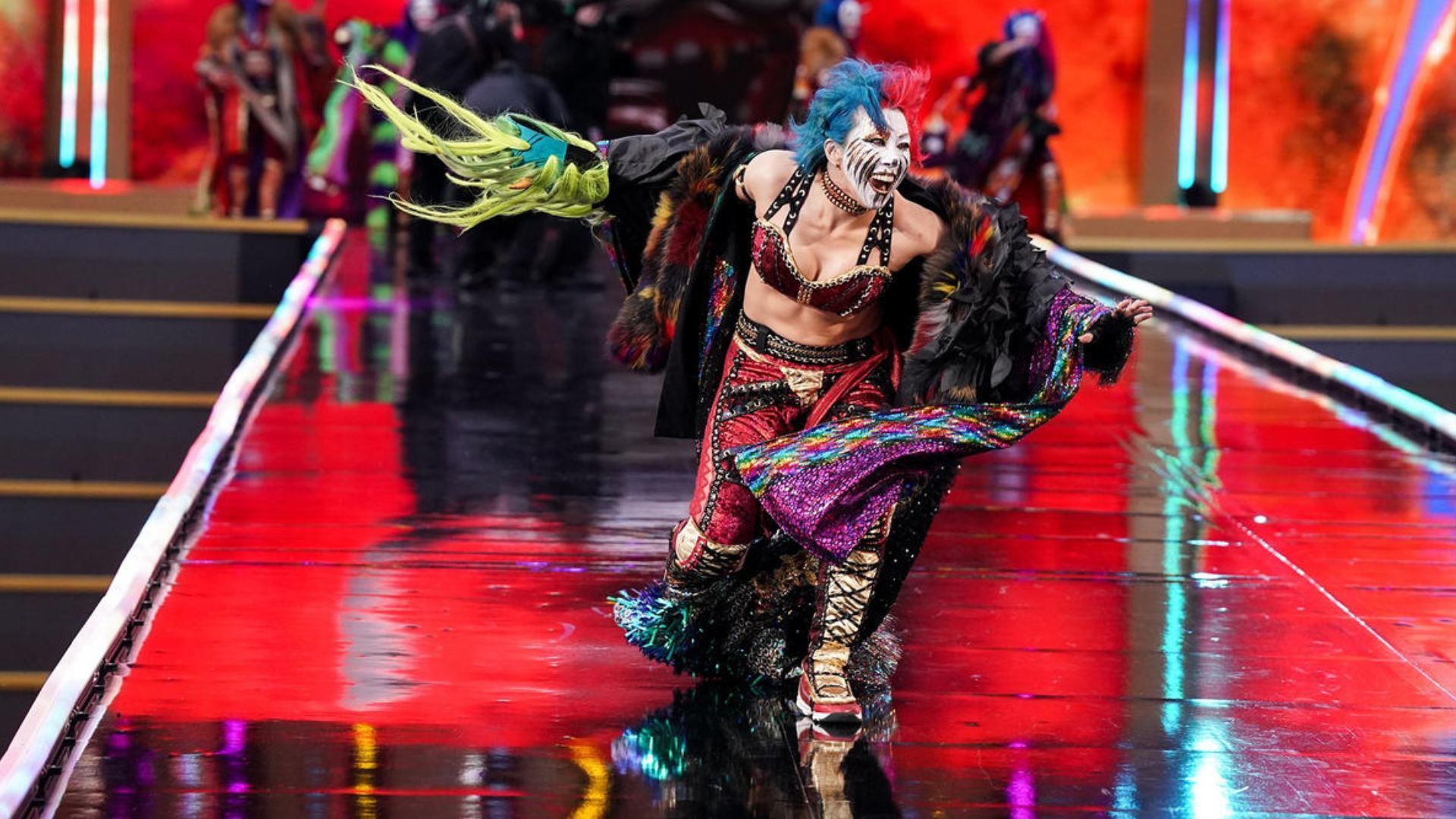 Asuka during her entrance. Image Credits: wwe.com 