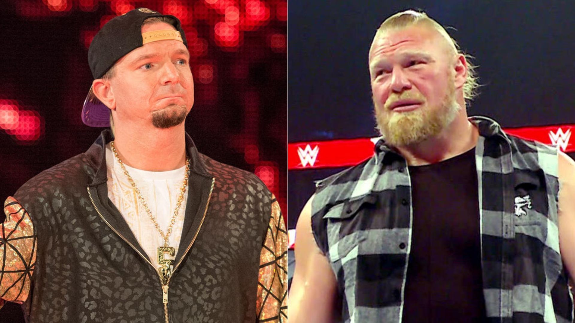 James Ellsworth (left); Brock Lesnar (right)