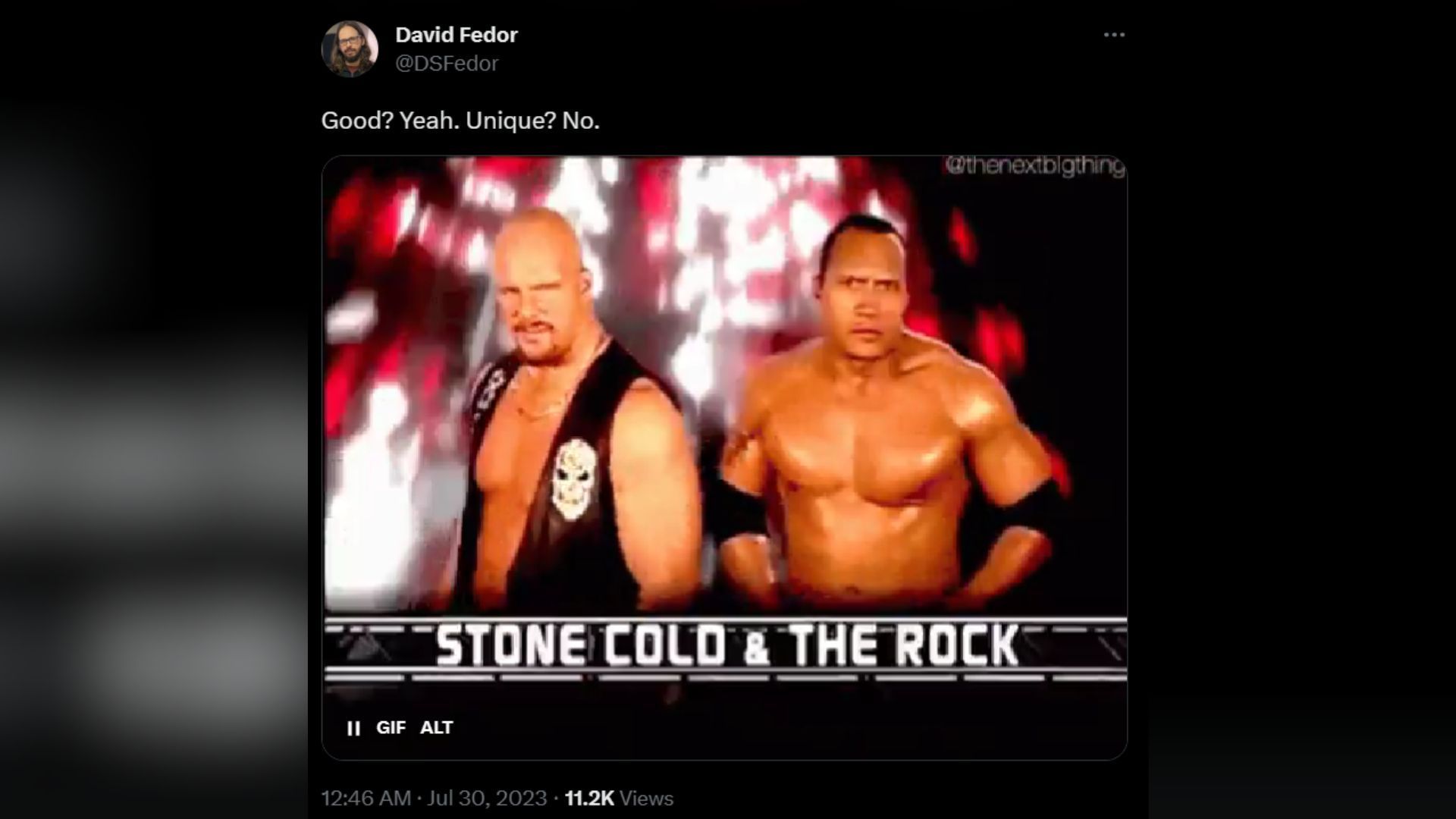 Screenshot of the fan&#039;s tweet about Stone Cold and The Rock