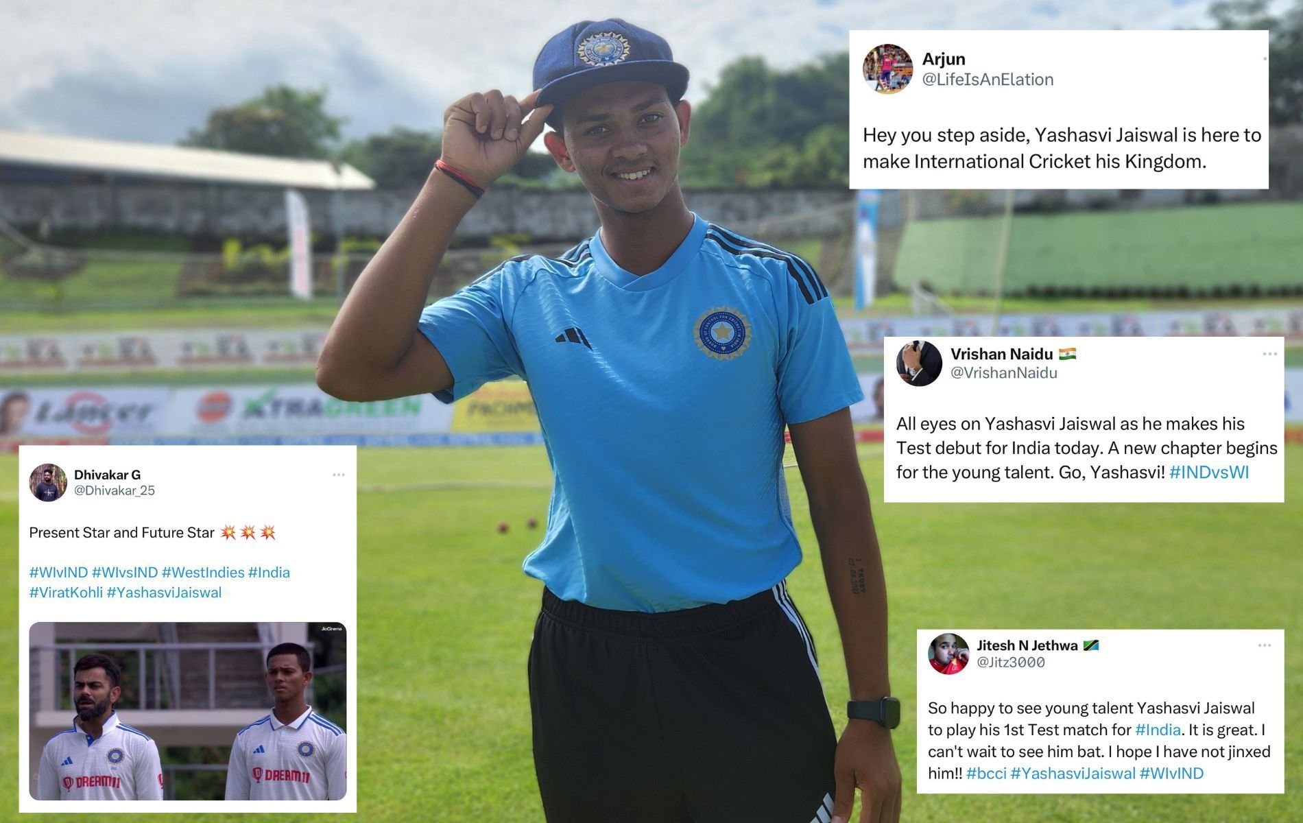 Yashasvi Jaiswal received his Test cap from Rohit Sharma. (Pics: Twitter) 