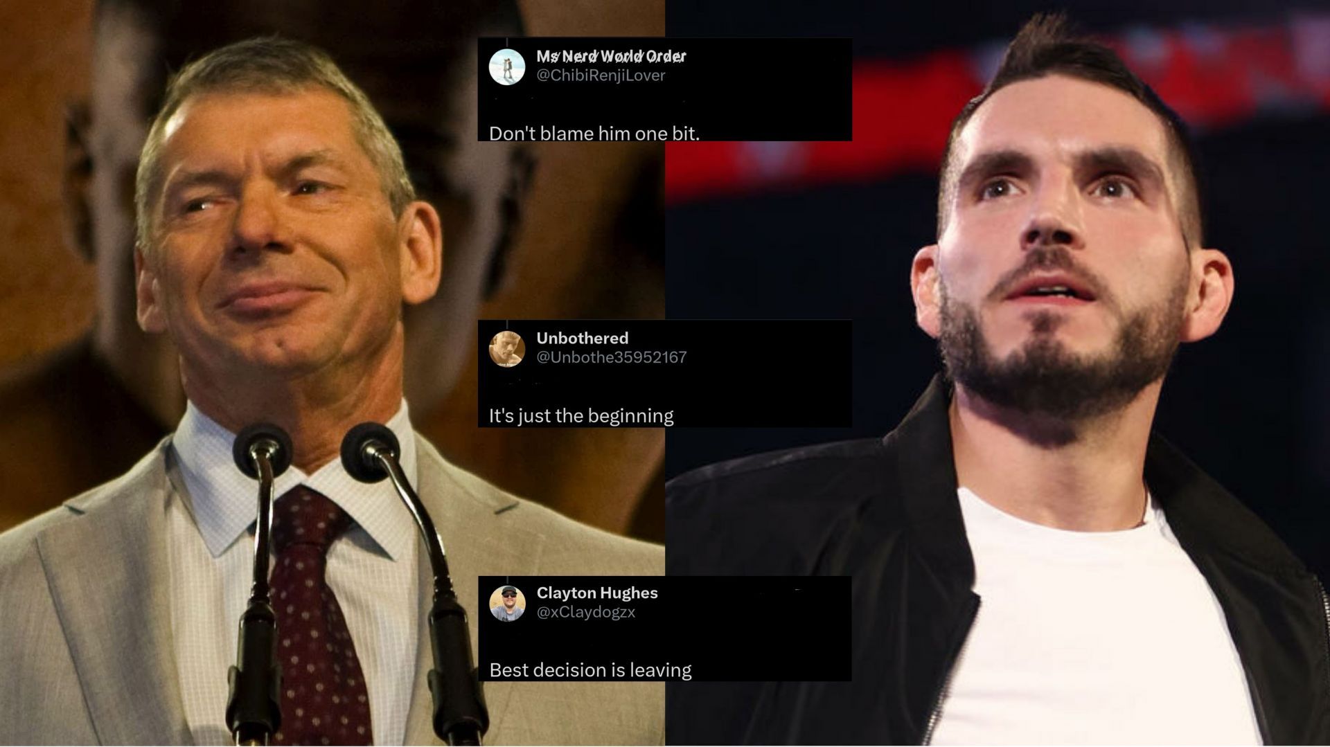 Vince McMahon (left); Johnny Gargano (right)