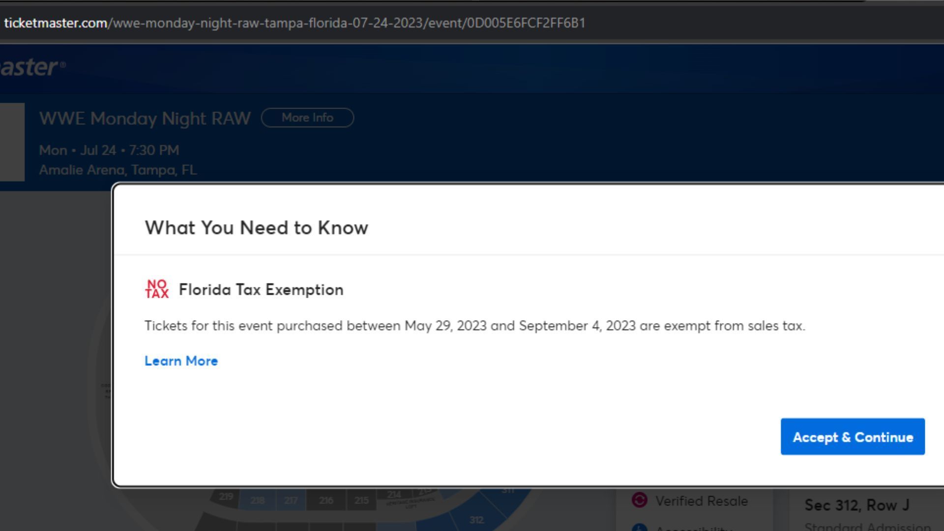 Tax exemptions of WWE RAW at AMALIE Arena in Tampa, Florida.