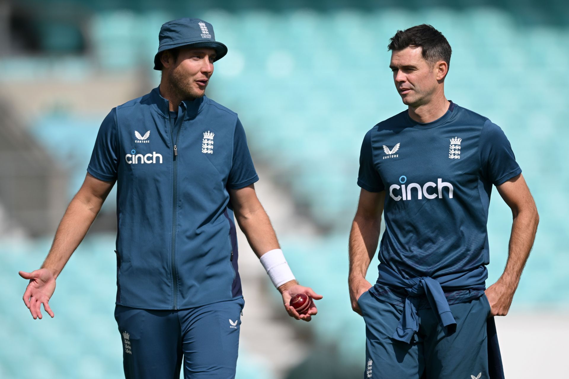 The legendary England pacer with Stuart Broad (left). (Pic: Getty Images)