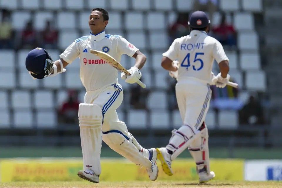 Yashasvi Jaiswal celebrating his hundred vs WI [Getty Images]