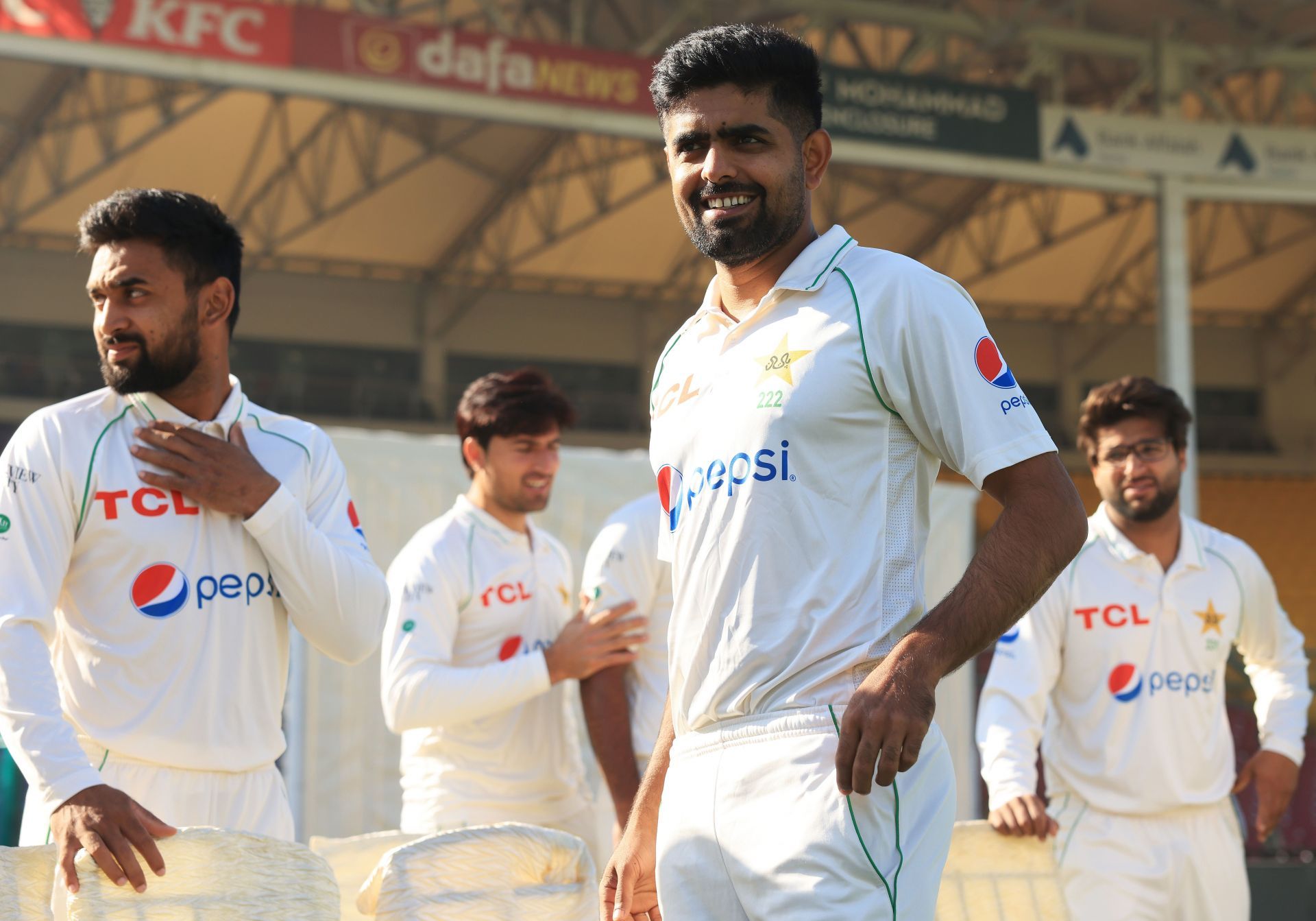 Babar Azam with the Test team (Credits: Getty)