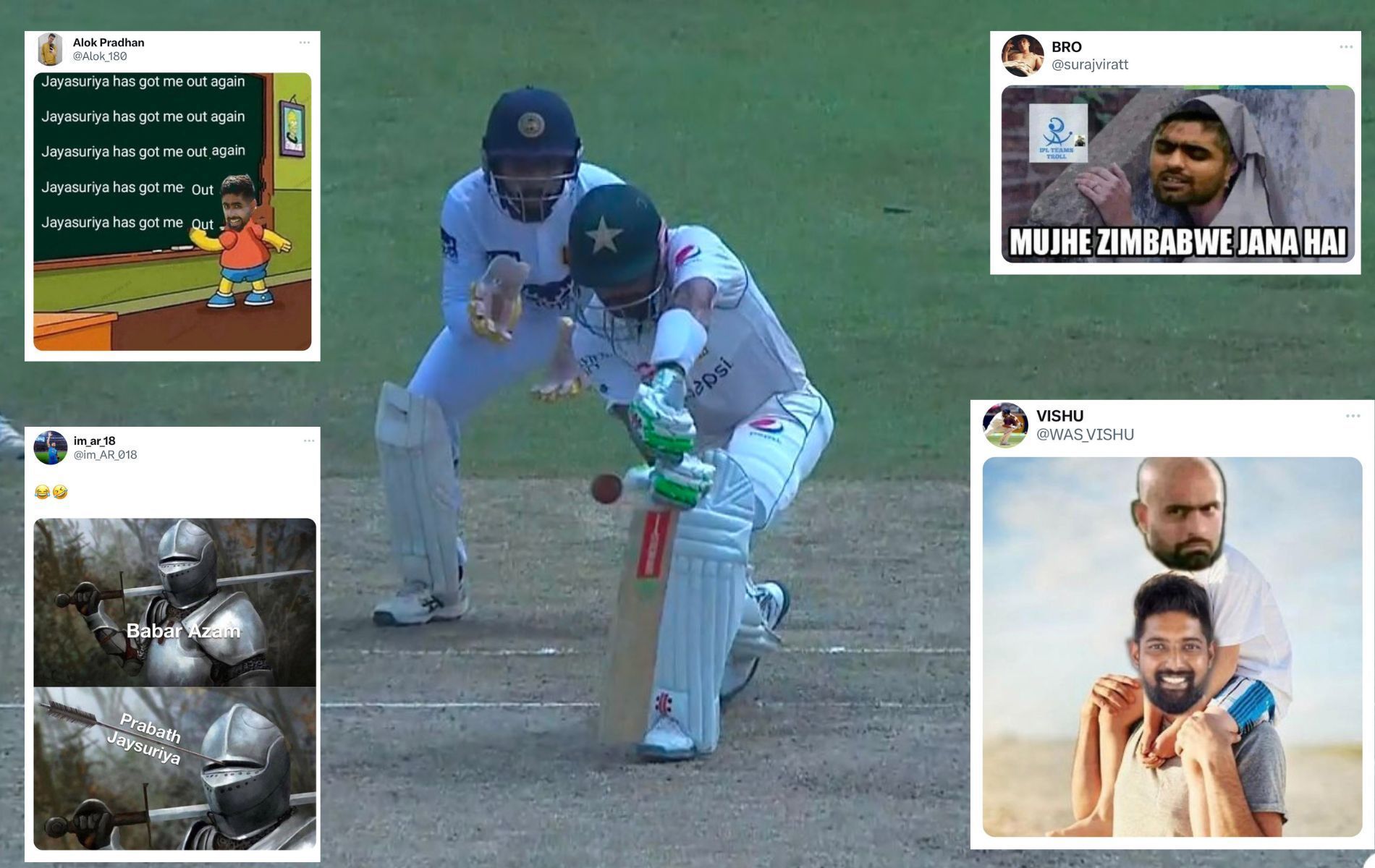 Babar Azam has struggled to get going against Prabath Jayasuriya. (Pics: Twitter)