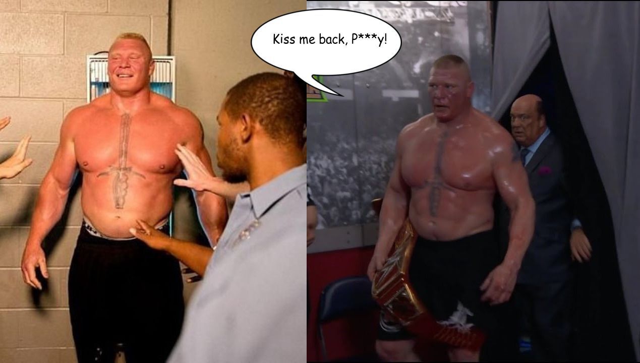 Brock Lesnar shoved this former WWE Champion backstage.