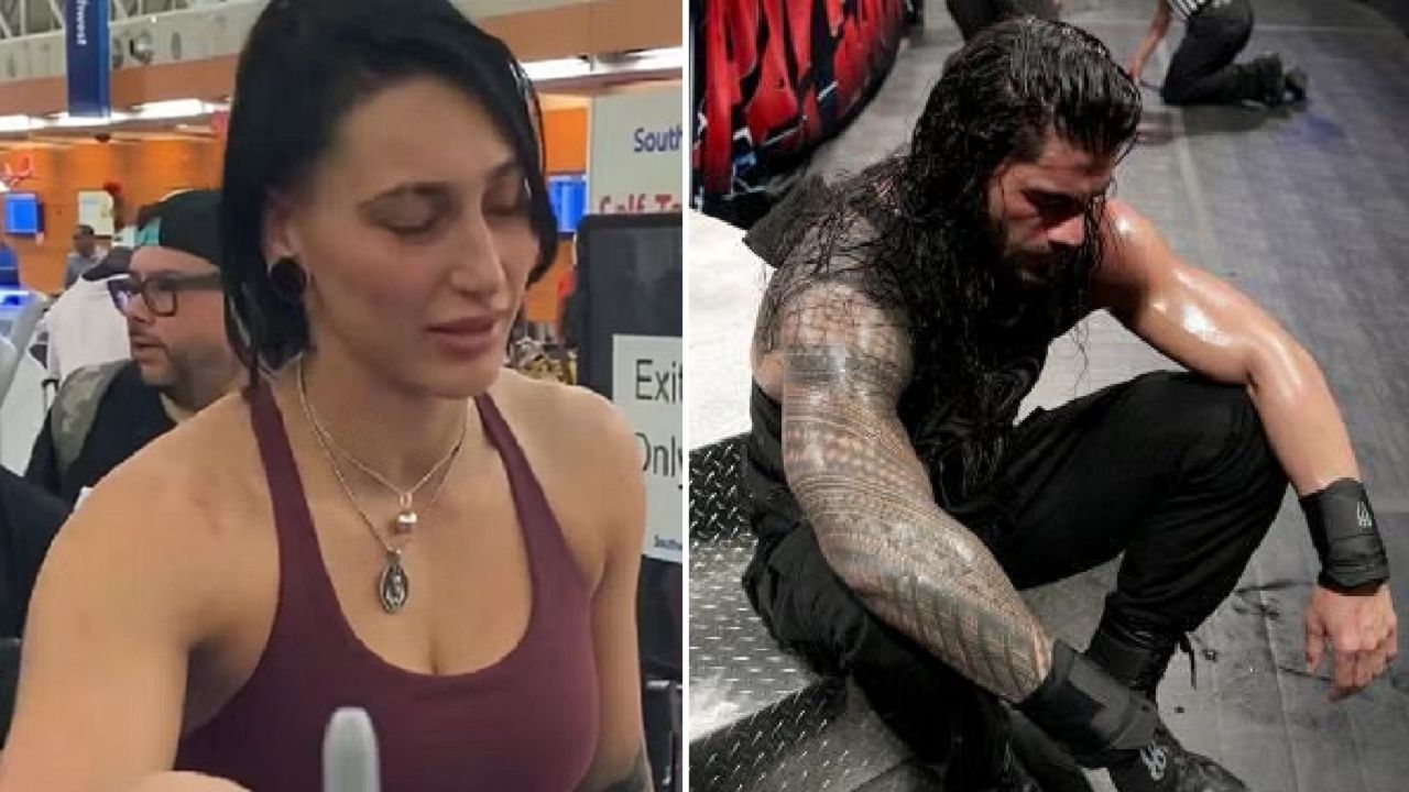 Rhea Ripley (left); Roman Reigns (right)