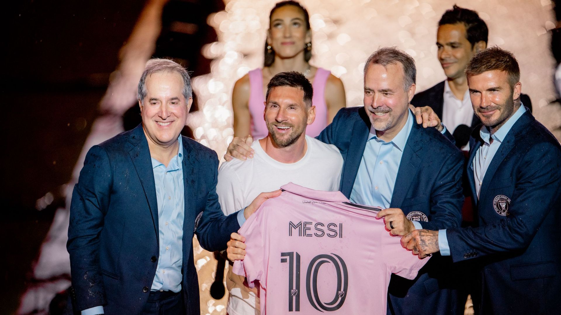 Lionel Messi at his official unveiling at Iner Miami (cred; Soccer Wire)