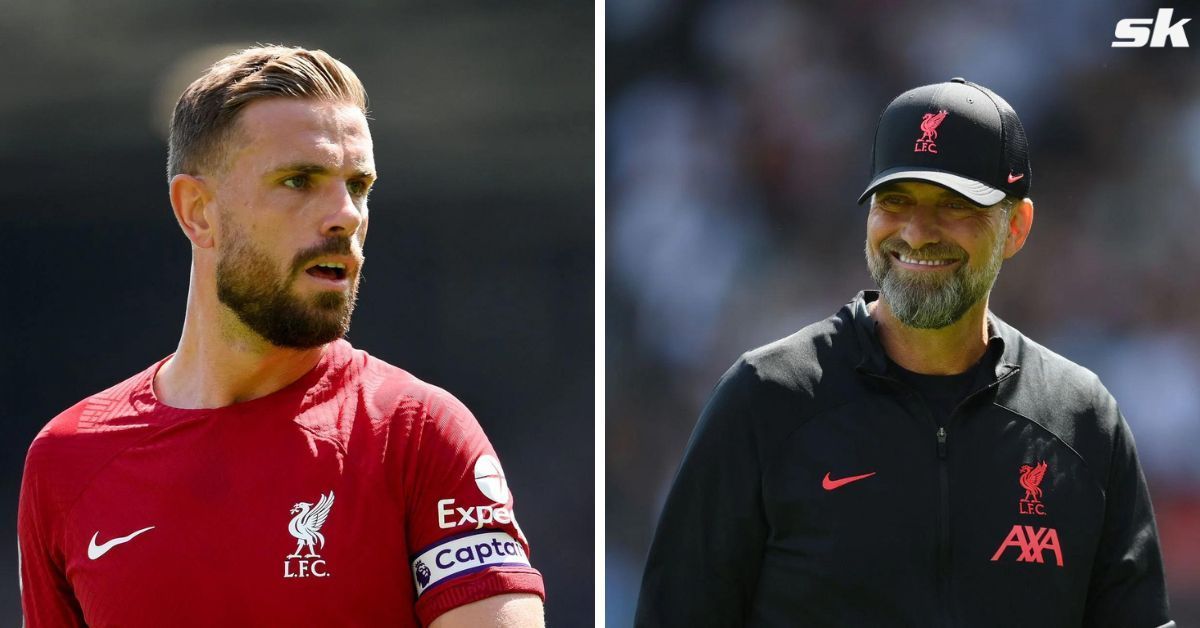 Liverpool boss Jurgen Klopp (R) and Jordan Henderson.