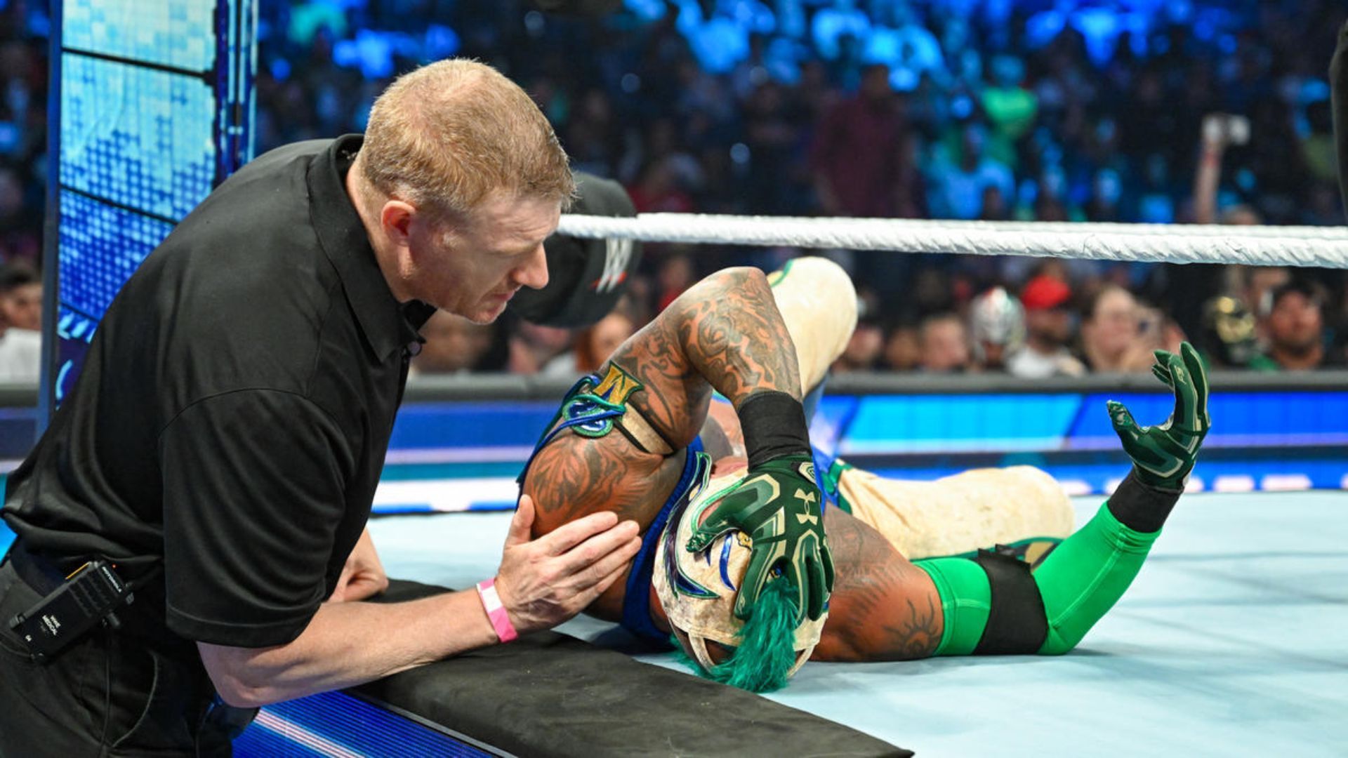 Rey Mysterio injured. Image Credits: wwe.com 