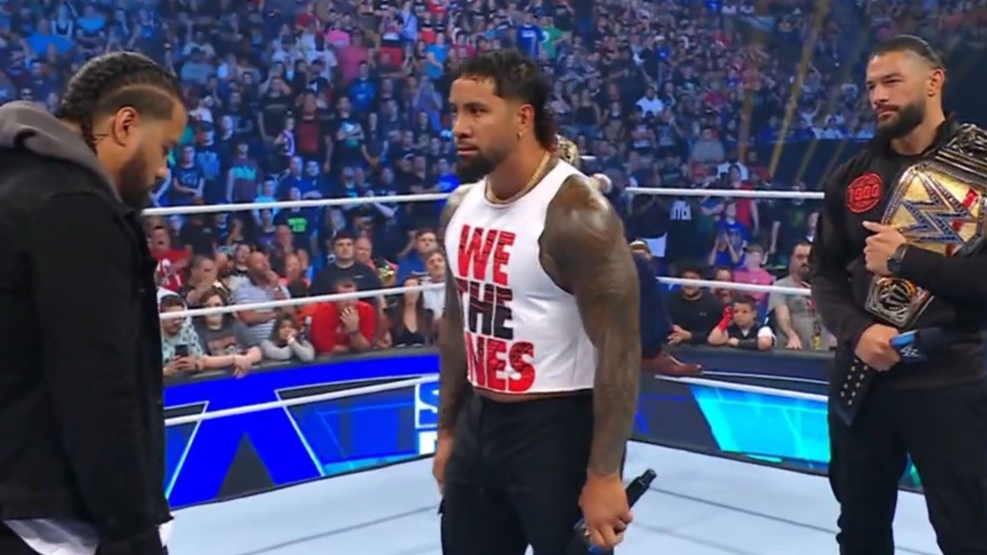 Jey Uso confronts Jimmy Uso on WWE SmackDown.