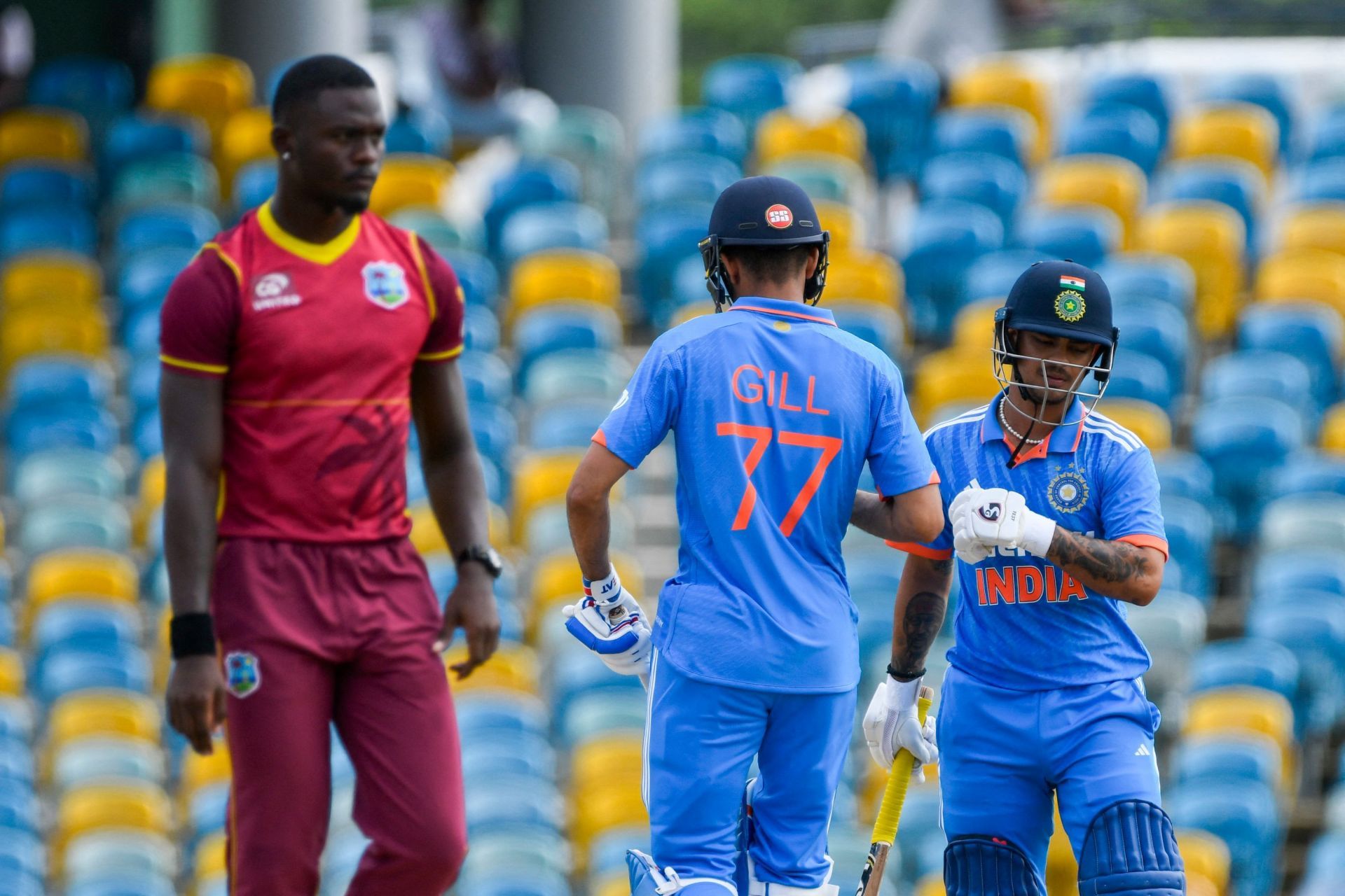 Shubman Gill [middle] finally came to the party in the fourth T20I