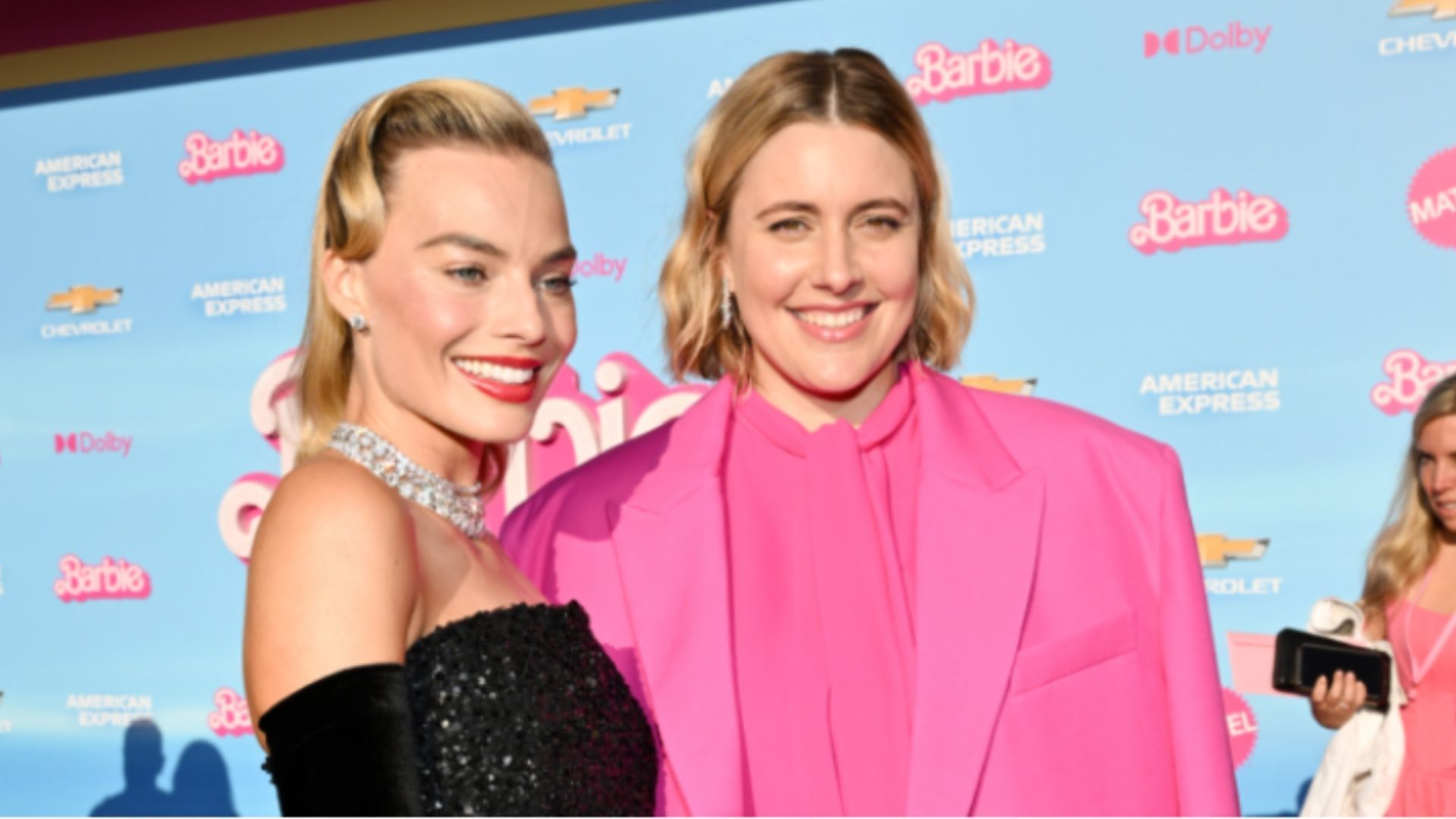 Margot Robbie and Greta Gerwig at the Barbie movie premiere.