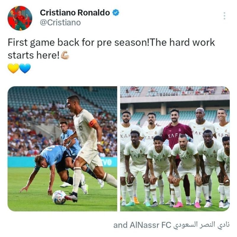 Cristiano Ronaldo on social media about his first pre-season match
