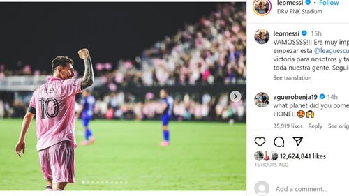 Sergio Aguero's son commented under Lionel Messi's post