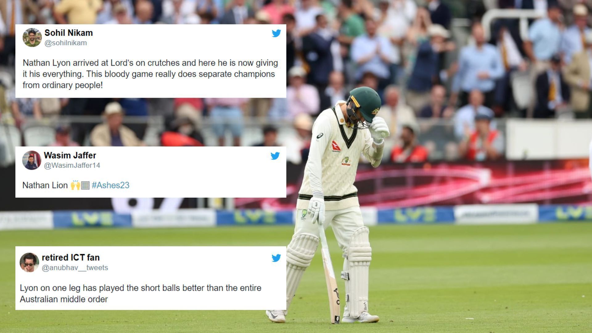 Nathan Lyon receieved plaudits for his brave efforts and also for that sensational boundary he hit (P.C.:Twitter)