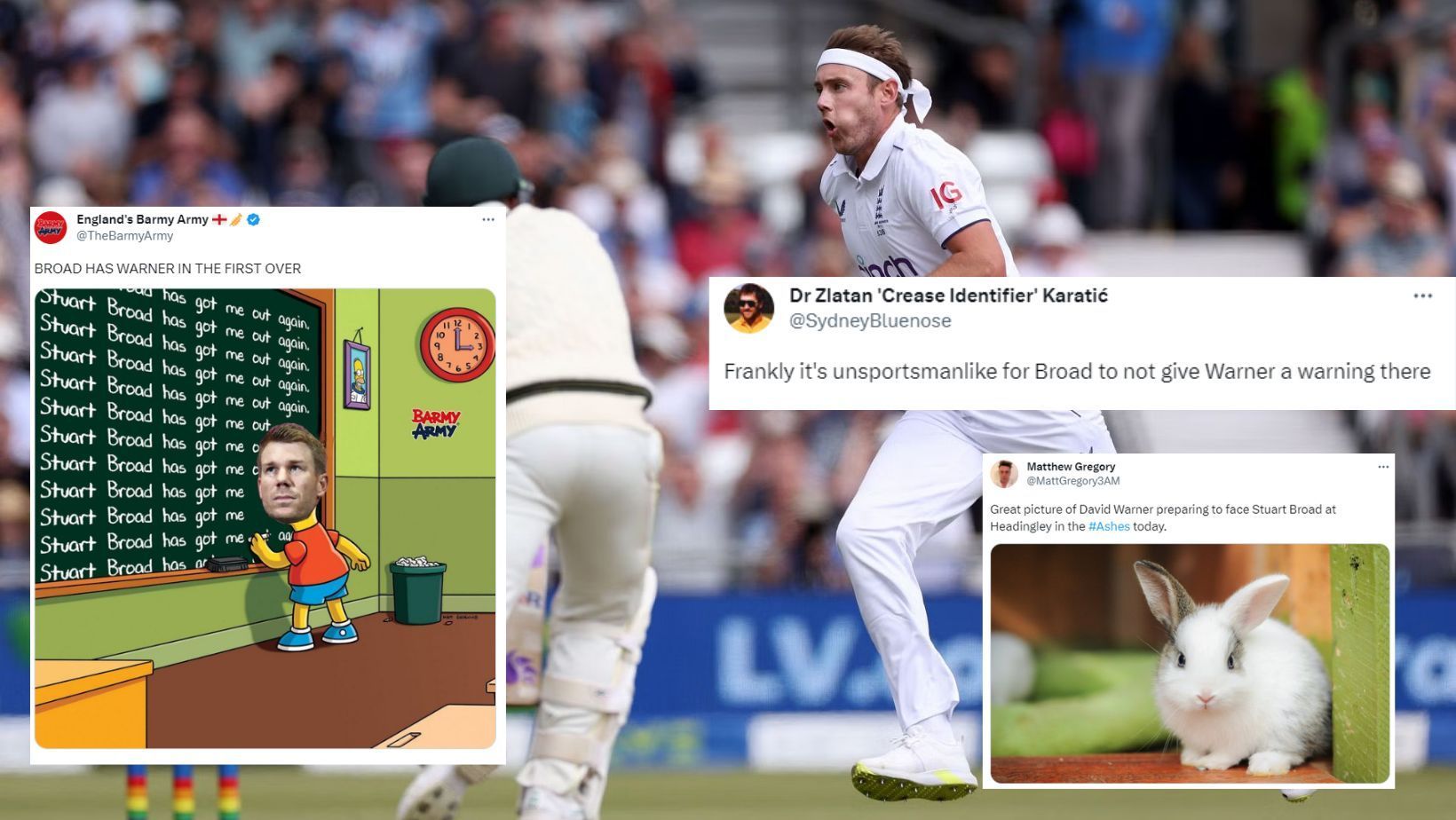 Twitter reactions to Stuart Broad dismissing David Warner for 16th time in Tests.