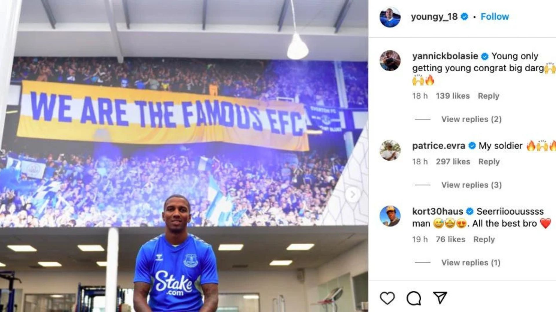 Patrice Evra&#039;s comment under Ashley Young&#039;s post (Image courtesy of Goodison News).