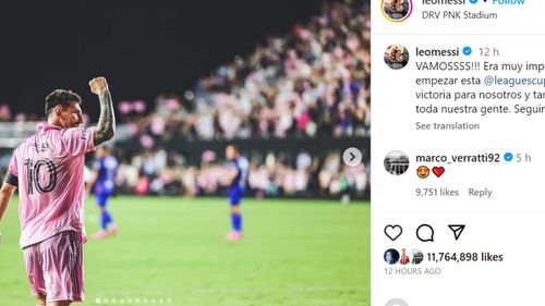 Marco Verratti's comment under Lionel Messi's post