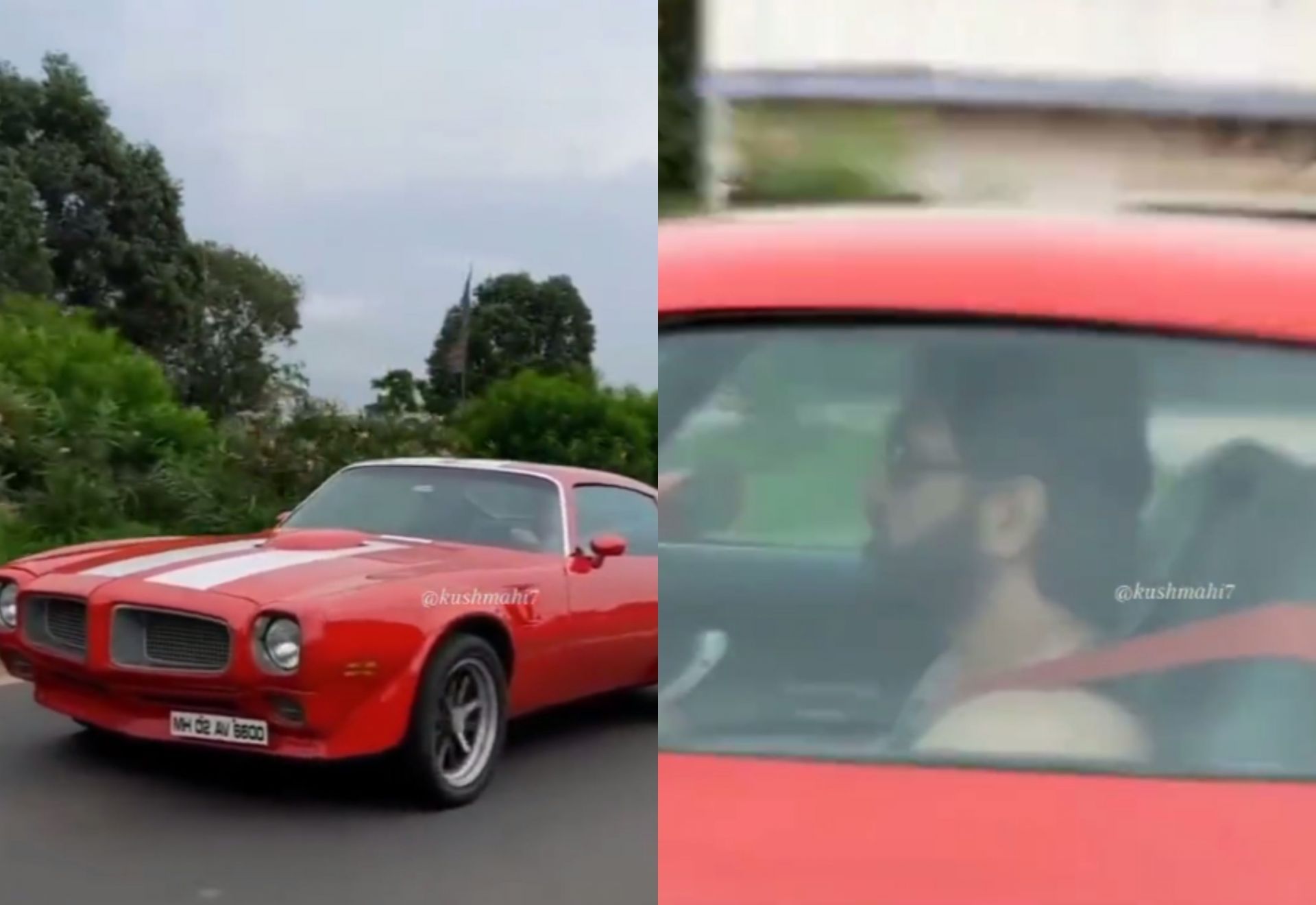 MS Dhoni driving his vintage pontiac car. 