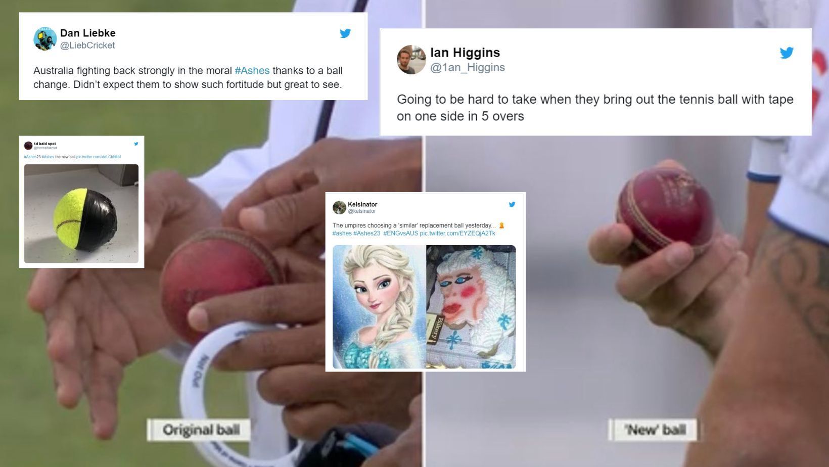 Twitter reactions to the ball change saga in Ashes 2023.