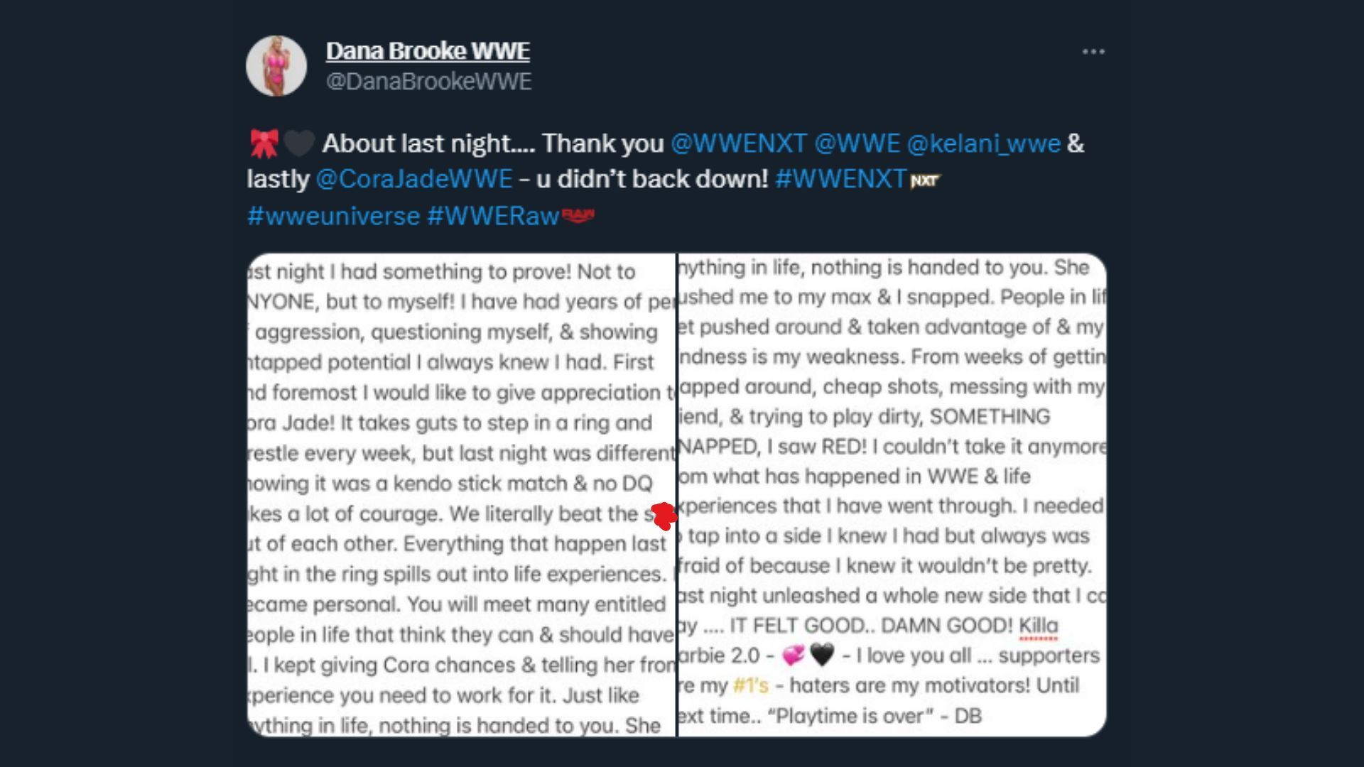 Dana Brooke had a lot to say in her tweet