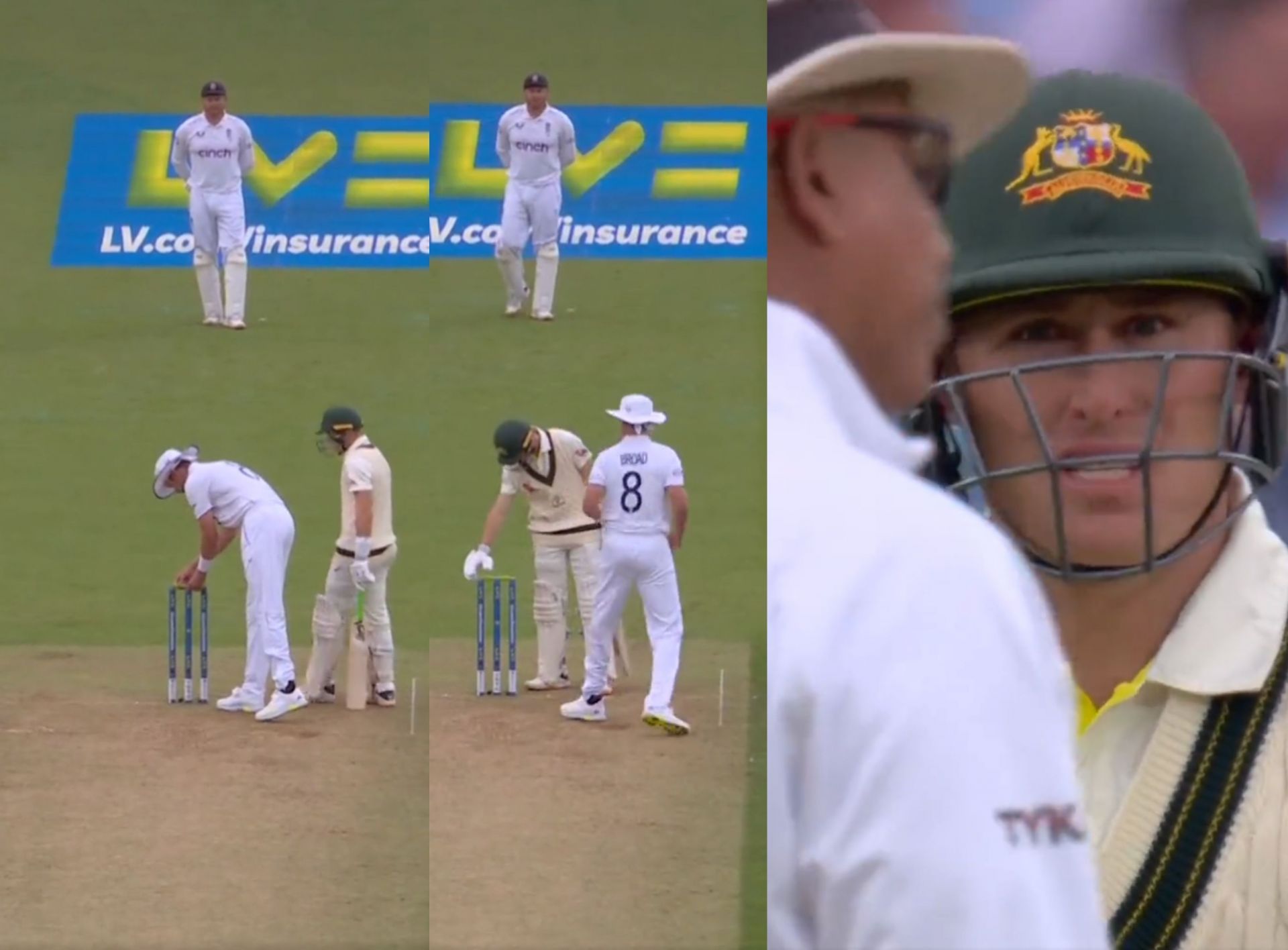 Stuart Broad and Marnus Labuschagne on day 2 of 5th Ashes Test at the Oval. 