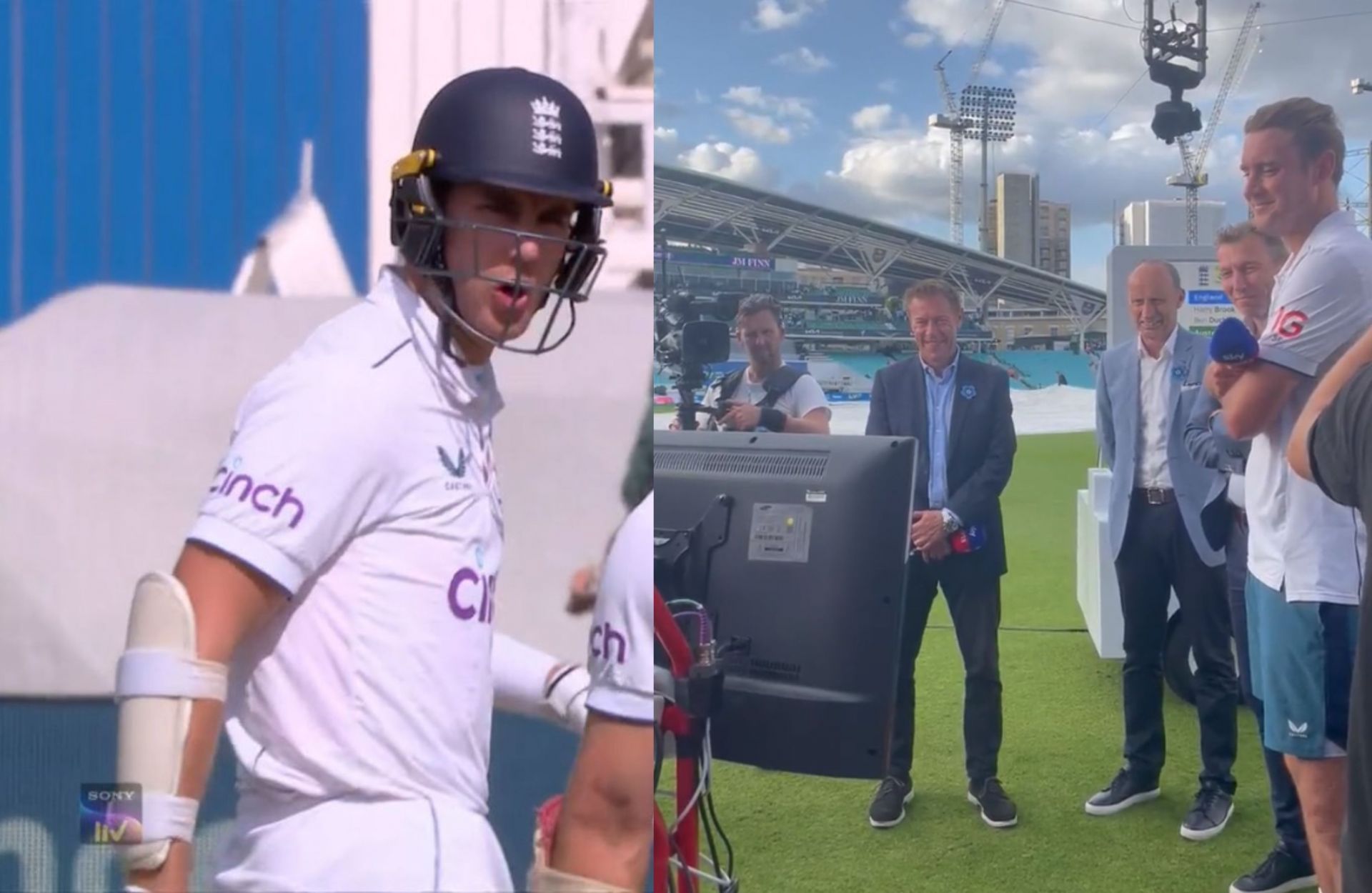 Stuart Broad watching a clip of himself after stumps on day 3. 