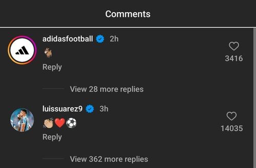 Luis Suarez's comment on Lionel Messi's Instagram post.