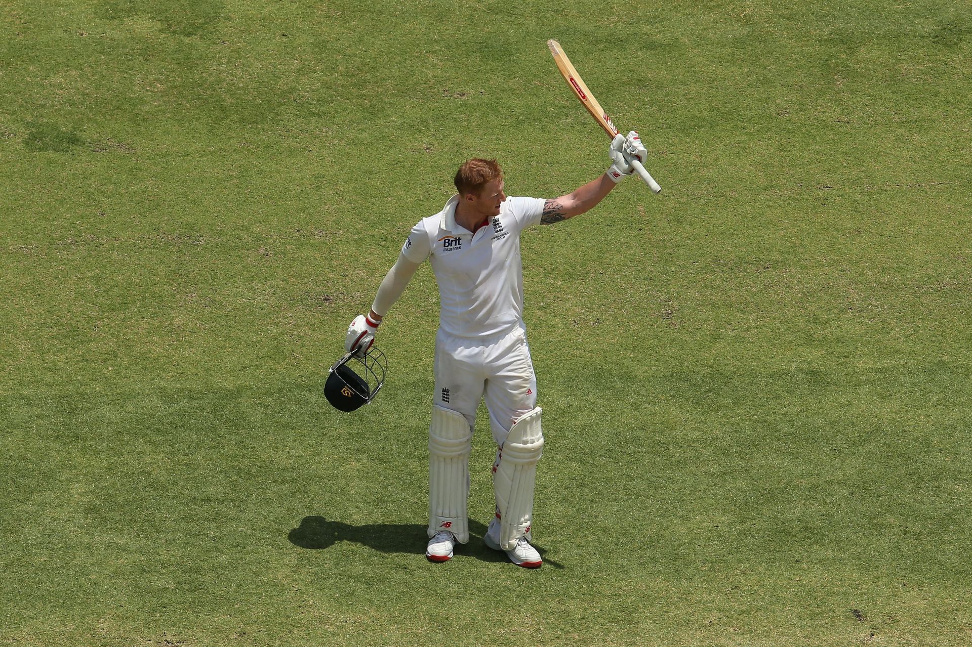 Stokes celebrates after reaching his century in Perth