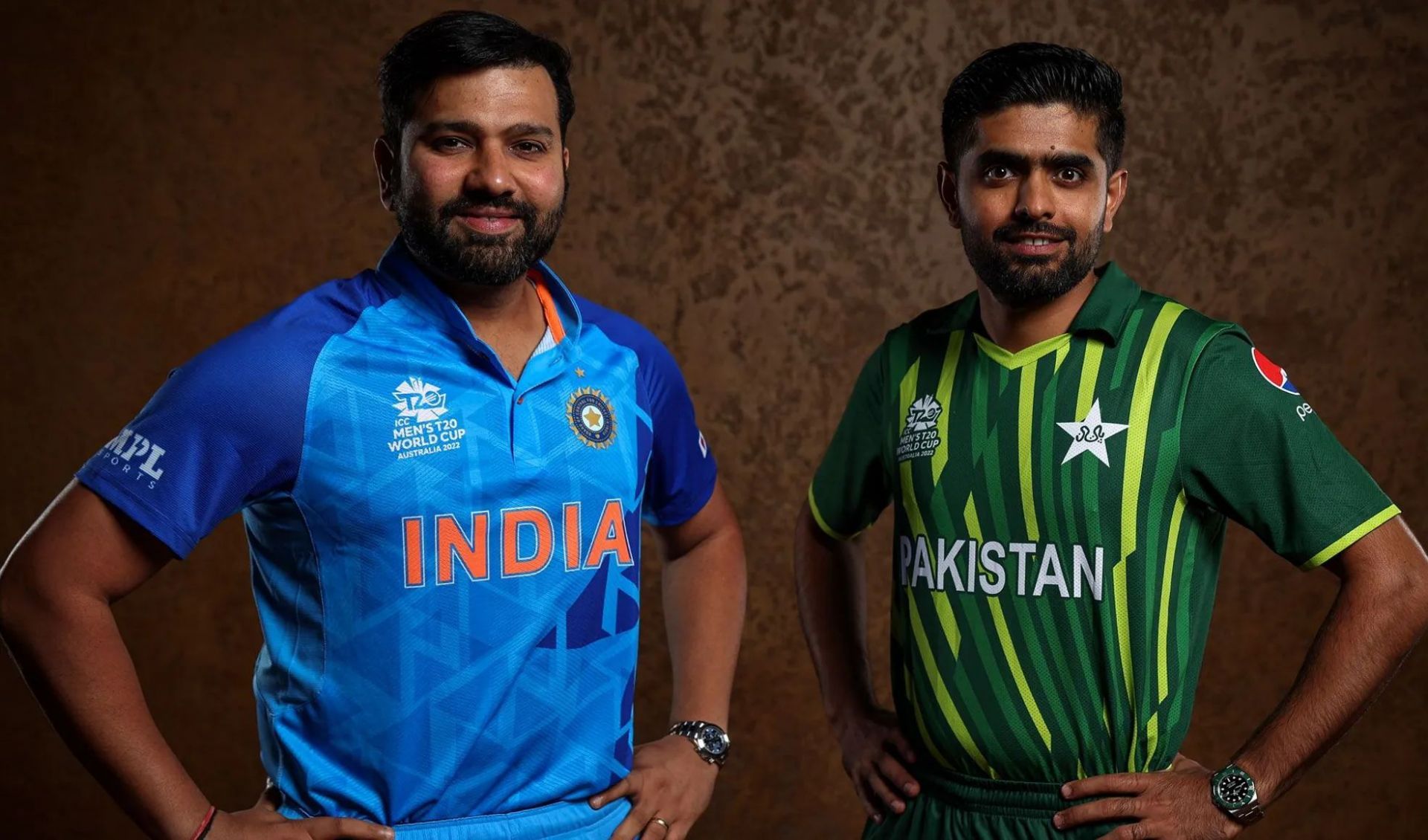 India captain Rohit Sharma and Pakistan captain Babar Azam (R). (PC: ICC) 