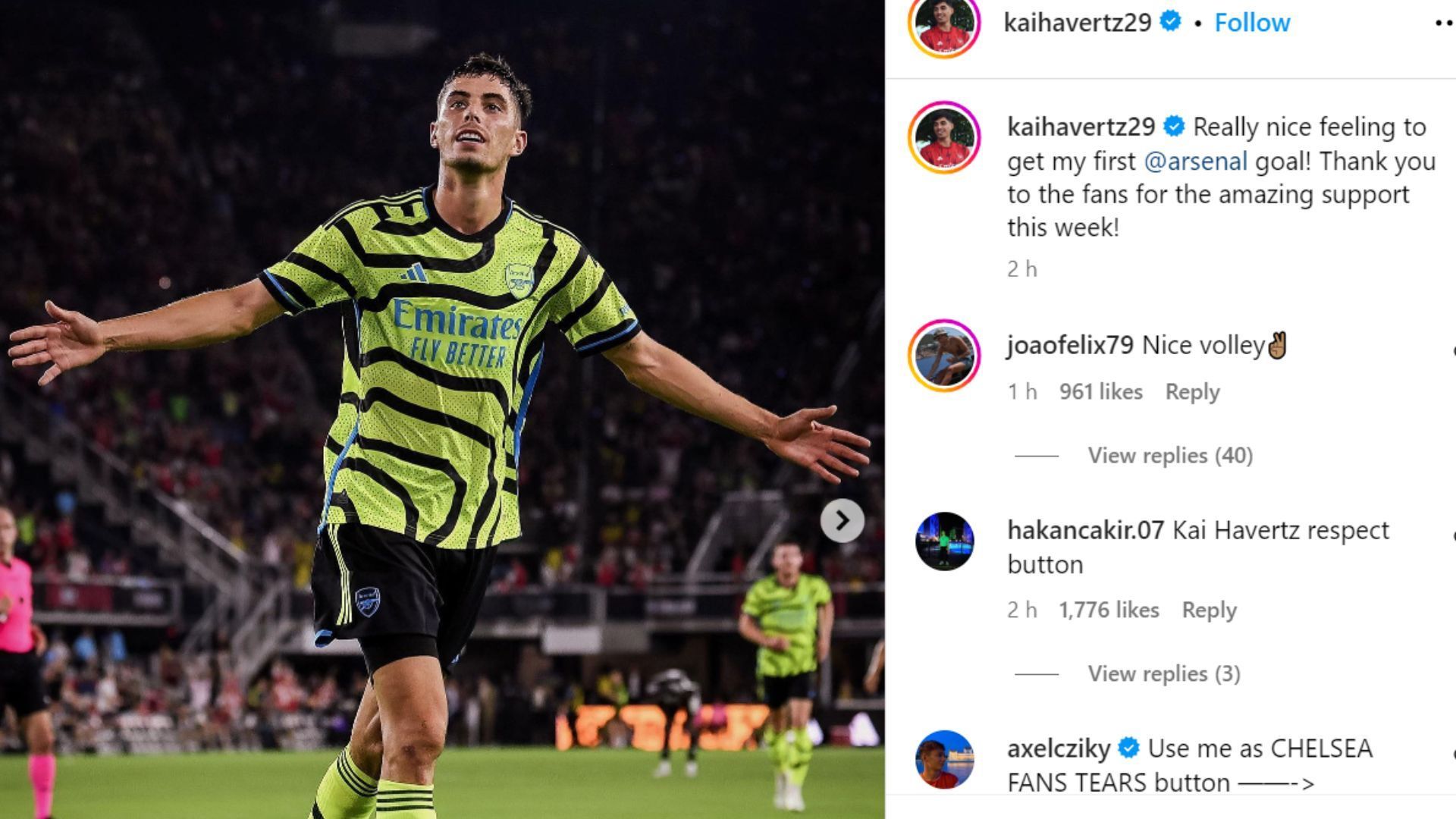 Felix commented under Havertz&#039;s social media post.