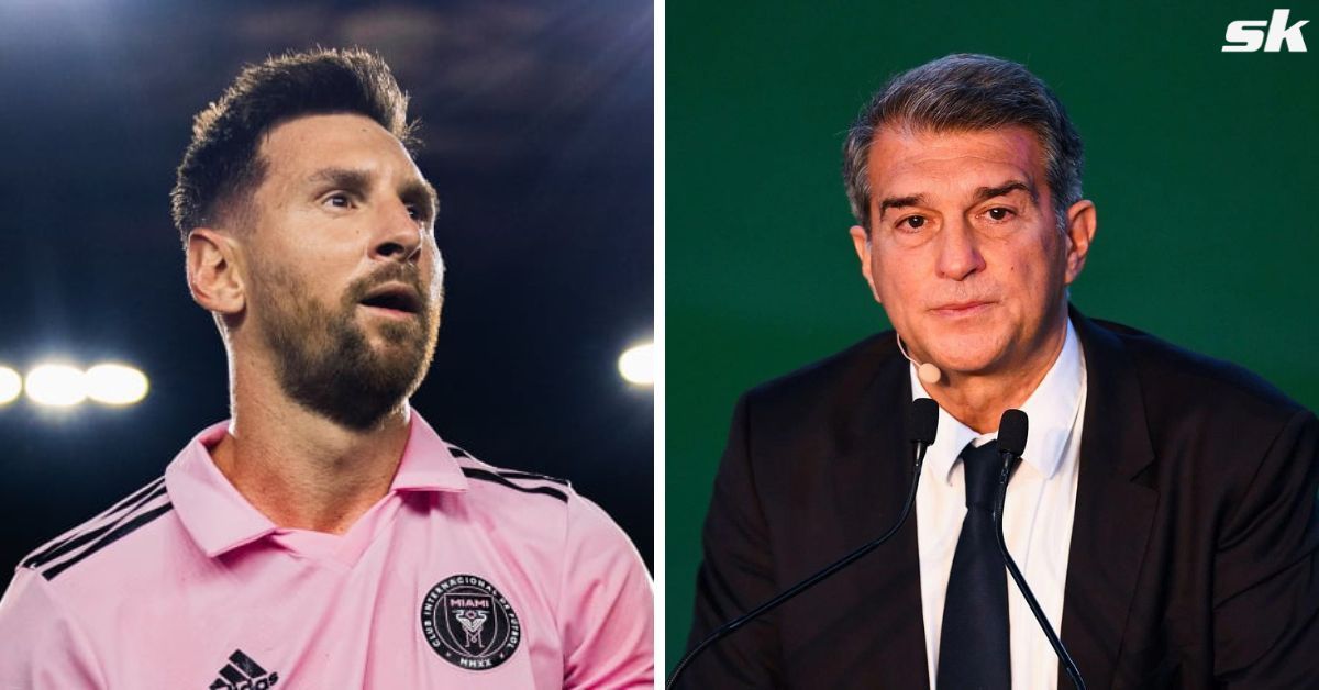 Lionel Messi and Barcelona president Joan Laporta.